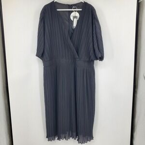 NWT Boohoo Plus Occasion Pleated Wrap Midi Dress Black US 24 Minimalist Evening